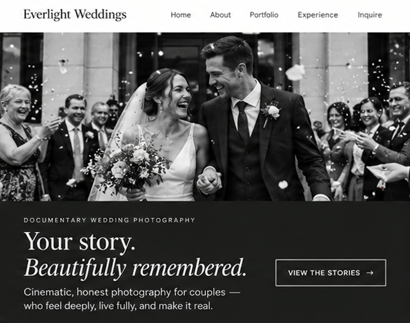 Everlight Weddings photography website concept