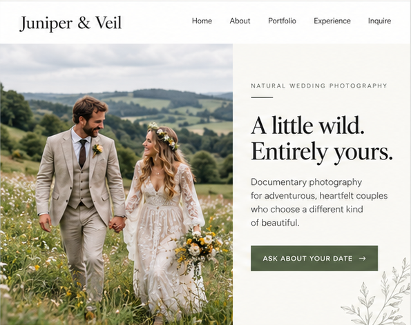 Juniper & Veil wedding photography website concept