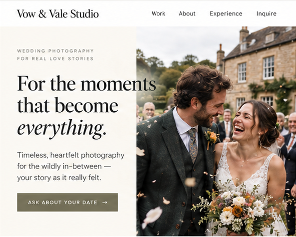 Vow & Vale Studio wedding photography website concept